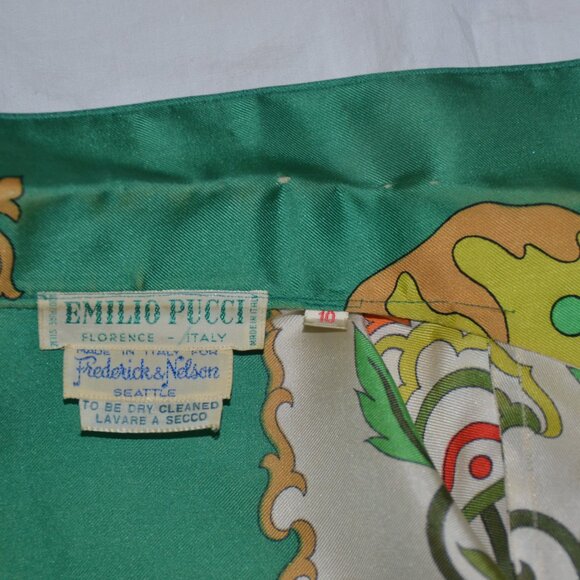 Vintage 1960s Emilio Pucci 100% Silk Blouse Green Orange Size 10 -XS SMALL/SMALL - Picture 5 of 15